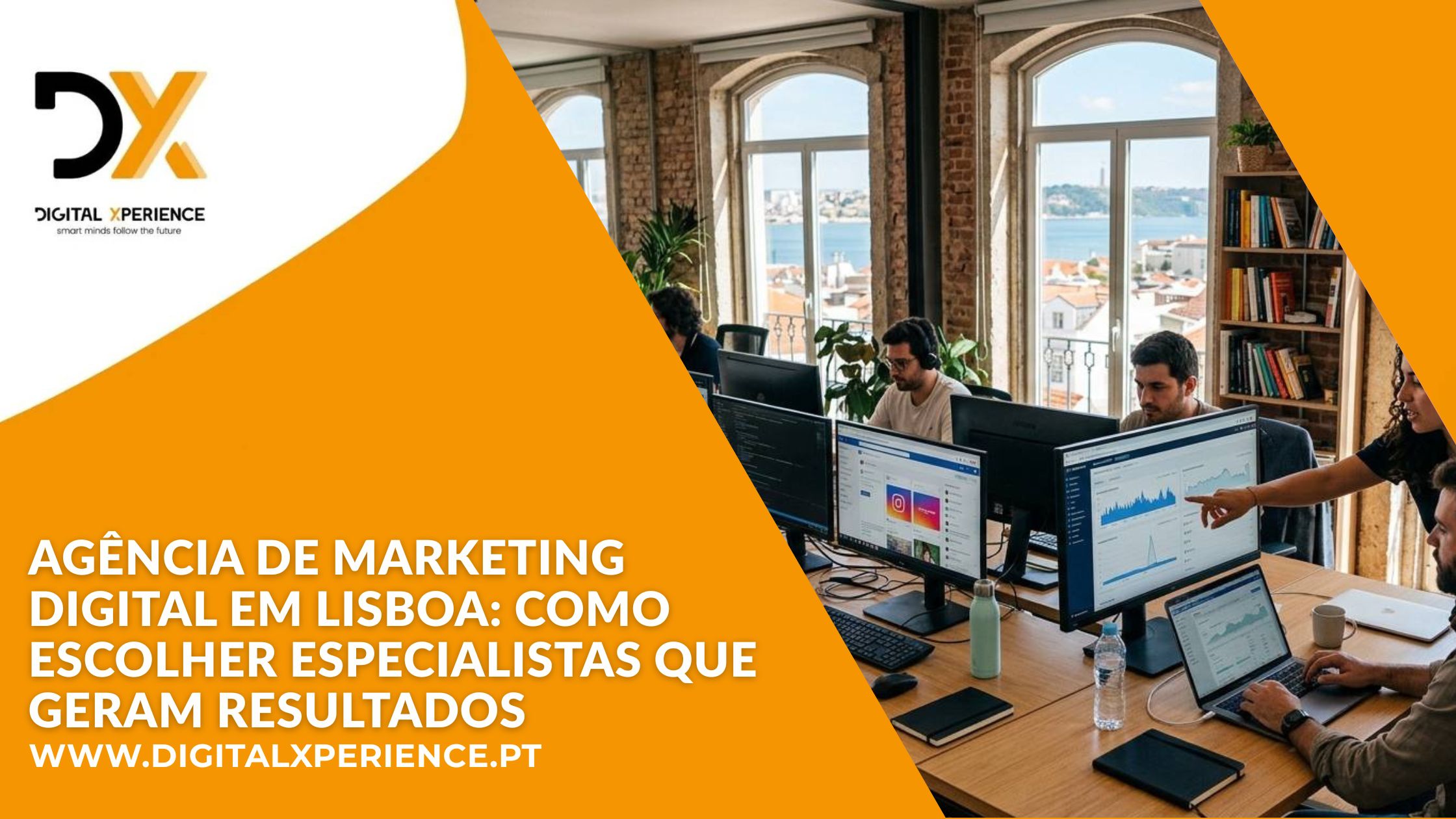 Equipa de agência de marketing digital em Lisboa a trabalhar em estratégias digitais