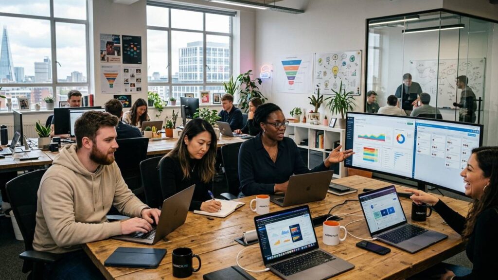 Especialistas em marketing digital em Lisboa a analisar campanhas e resultados