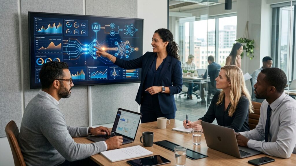 Especialista a analisar dados de campanhas digitais num computador