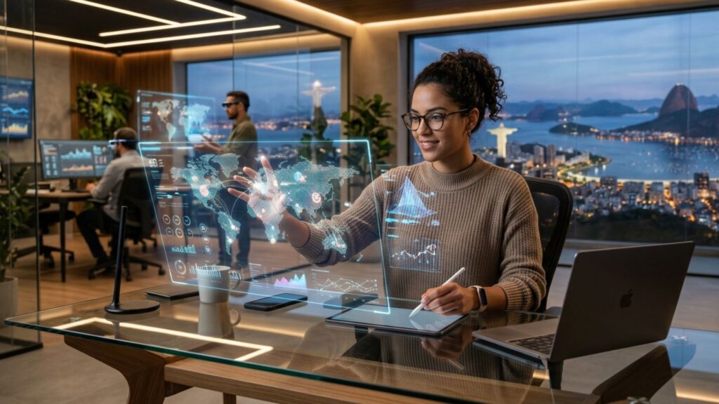 Profissional de marketing digital a analisar dados e campanhas online