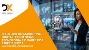 Profissional a trabalhar com estratégias do futuro do marketing digital