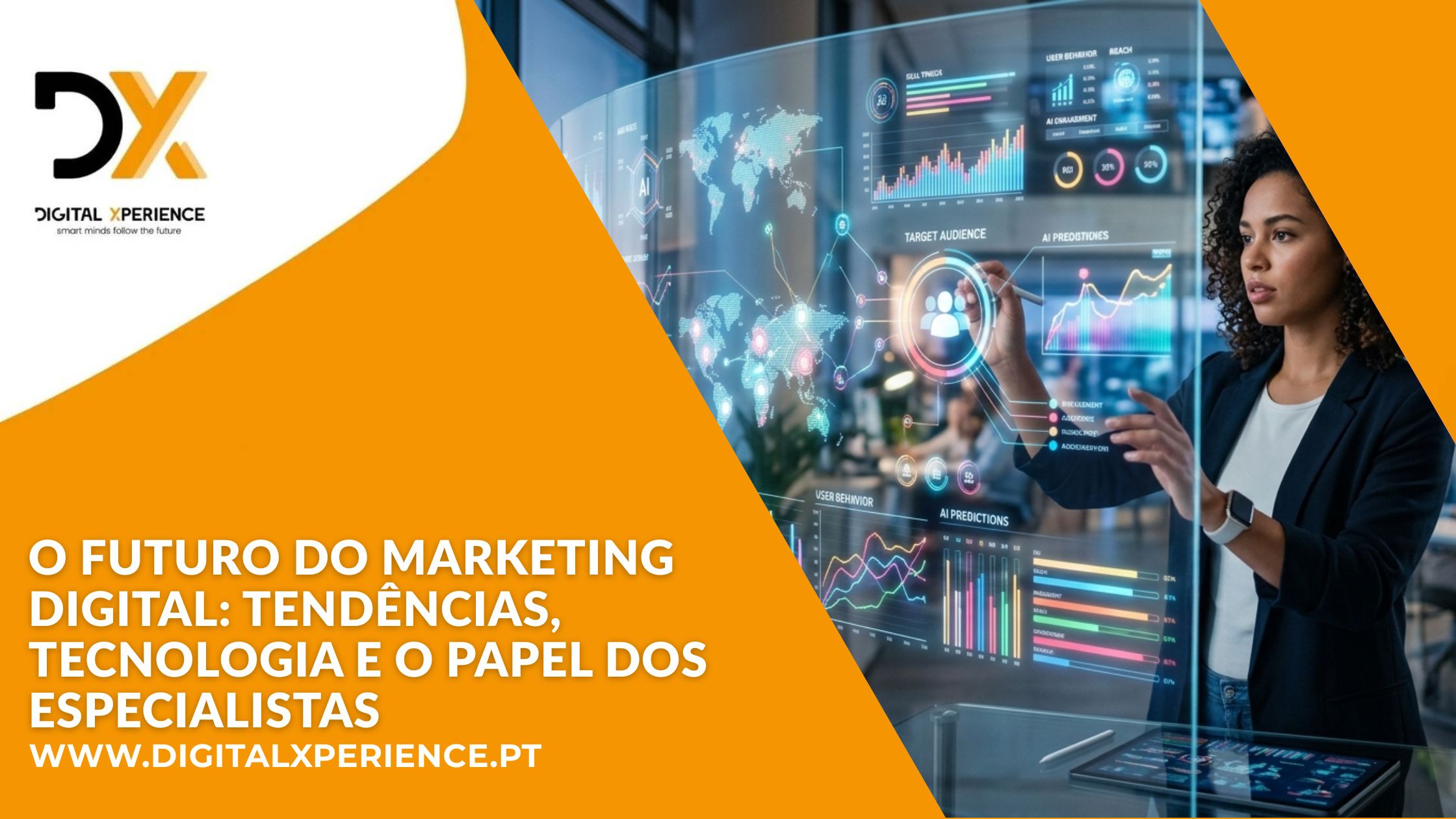 Profissional a trabalhar com estratégias do futuro do marketing digital