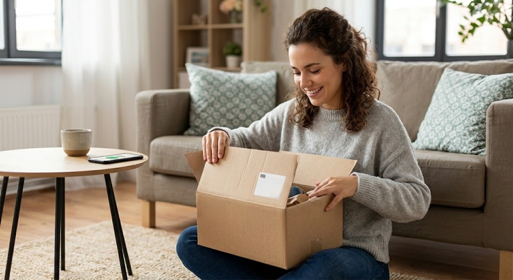 cliente a abrir uma encomenda em casa agencia de marketing digital