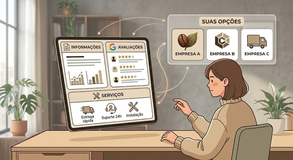 cliente a analisar informacoes avaliacoes e servicos antes da escolha agencia de marketing digital