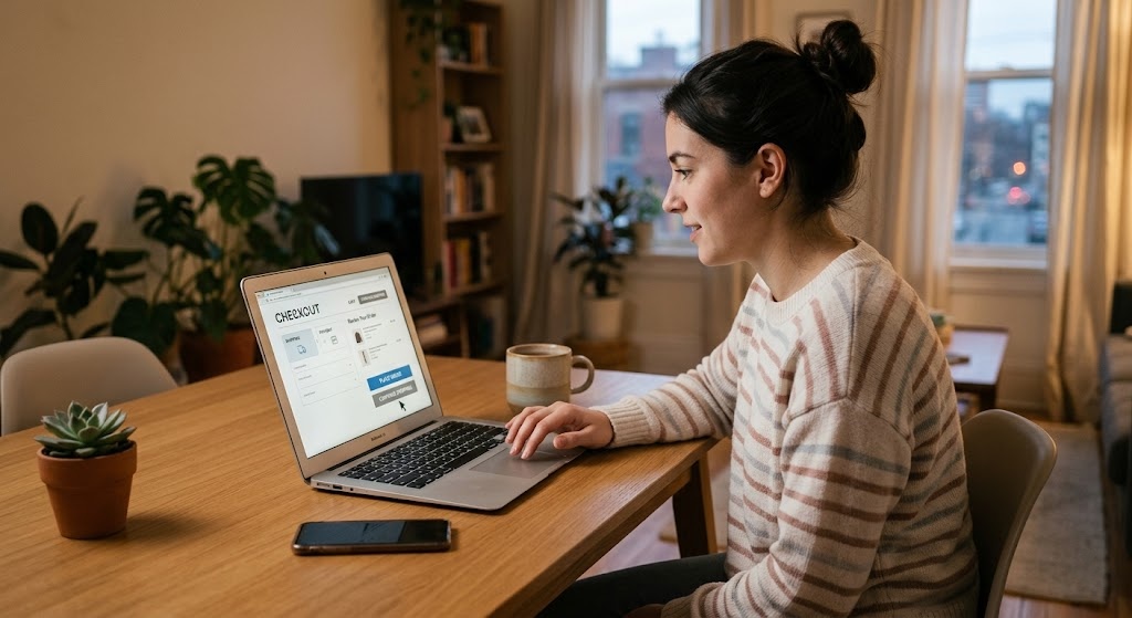 cliente a navegar num e commerce sair do checkout agencia de marketing digital