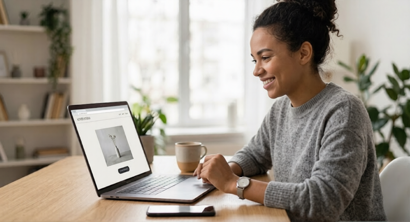 cliente satisfeito a usar um website moderno agencia de marketing digital