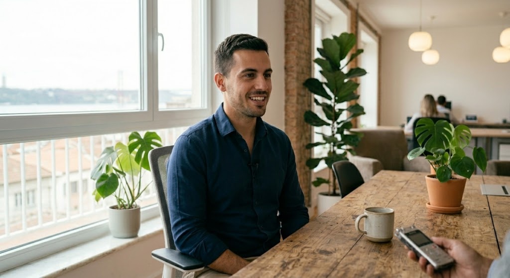 colaborador a dar testemunho dentro da empresa agencia de marketing digital