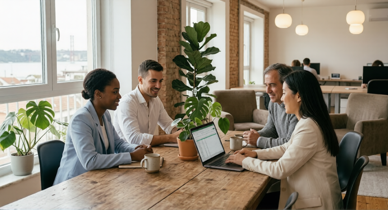 colaboradores a trabalhar juntos num espaco de escritorio acolhedor agencia de marketing digital