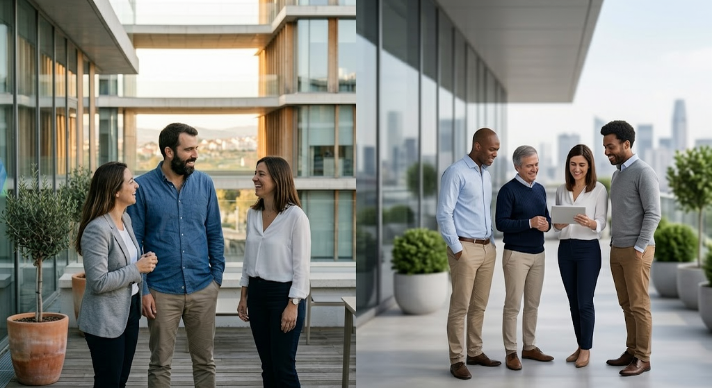 comparacao entre fotografia real da empresa vs imagem de stock agencia de marketing digital