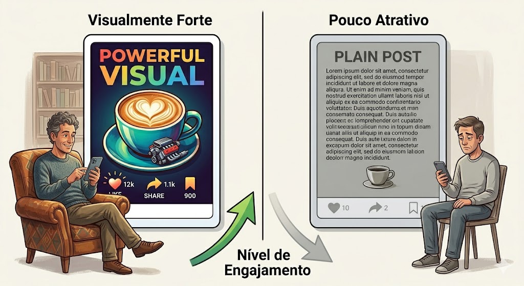 comparacao entre post visualmente forte e outro pouco atrativo agencia de marketing digital