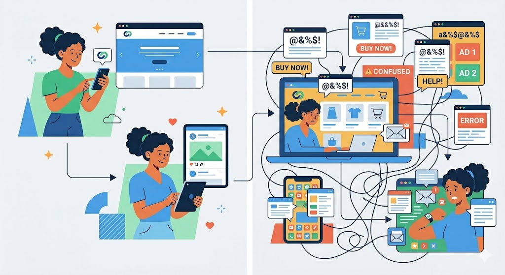 comparacao entre uma presenca visual cuidada vs desorganizada agencia de marketing digital