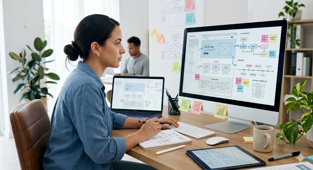 designer a trabalhar no layout de website agencia de marketing digital