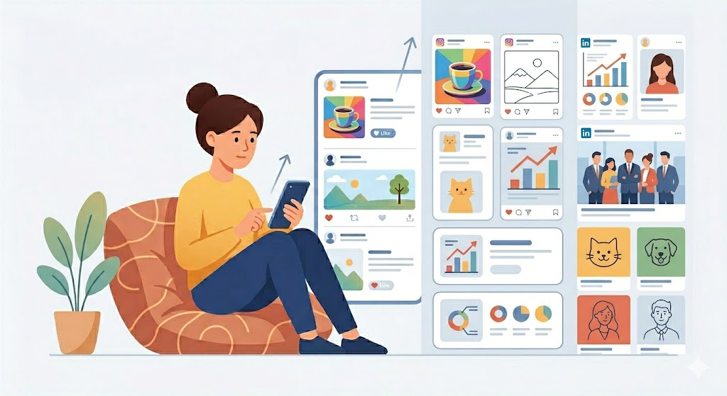 feed instagram linkedin cheio de publicacoes diferentes agencia de marketing digital