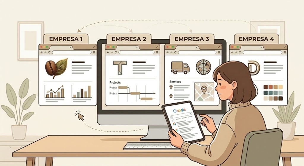pessoa a comparar varias empresas abertas em separadores diferentes agencia de marketing digital