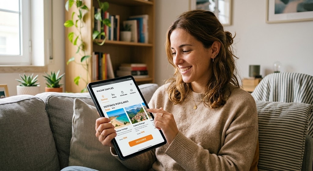pessoa a navegar num site num tablet agencia de marketing digital
