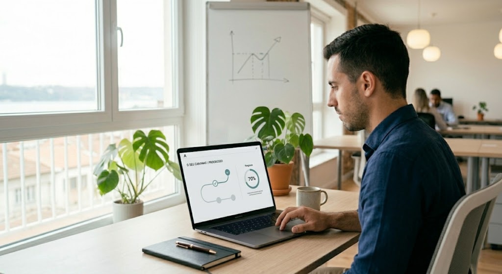 profissional em contexto de formacao progressao na carreira agencia de marketing digital