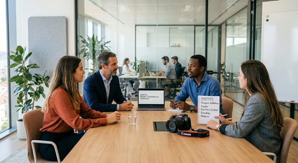 reuniao entre empresa e fotografo a definir objetivos agencia de marketing digital